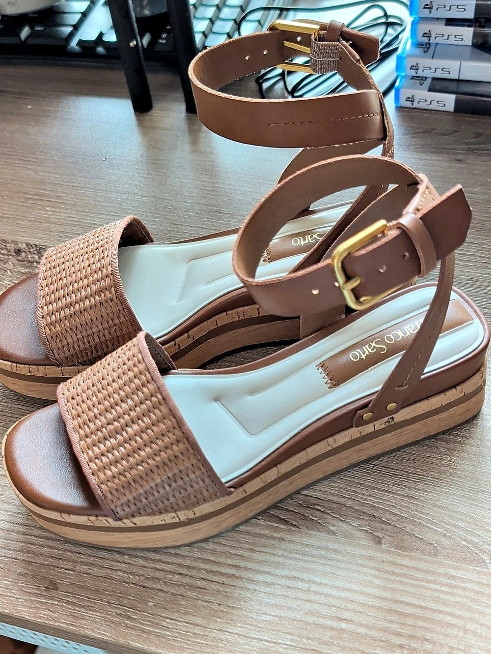 Franco Sarto Woven Espadrille Platform Sandals Brown Ankle Strap